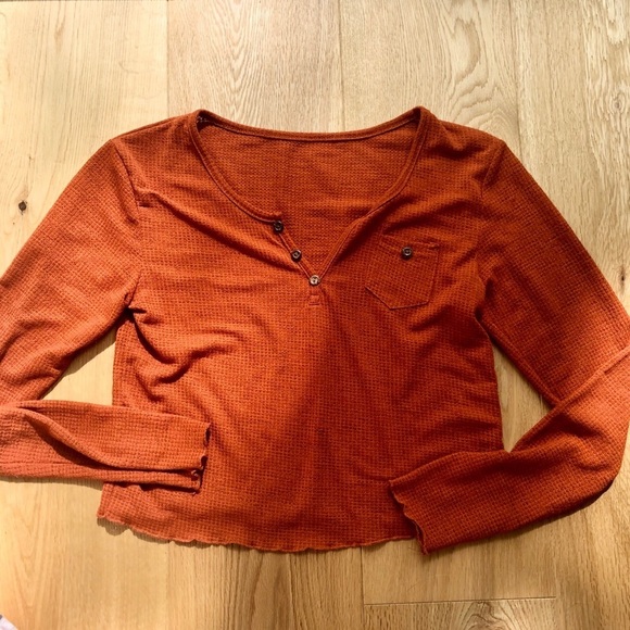 Crop Top Long Sleeves Orange Tee - S - Picture 6 of 12